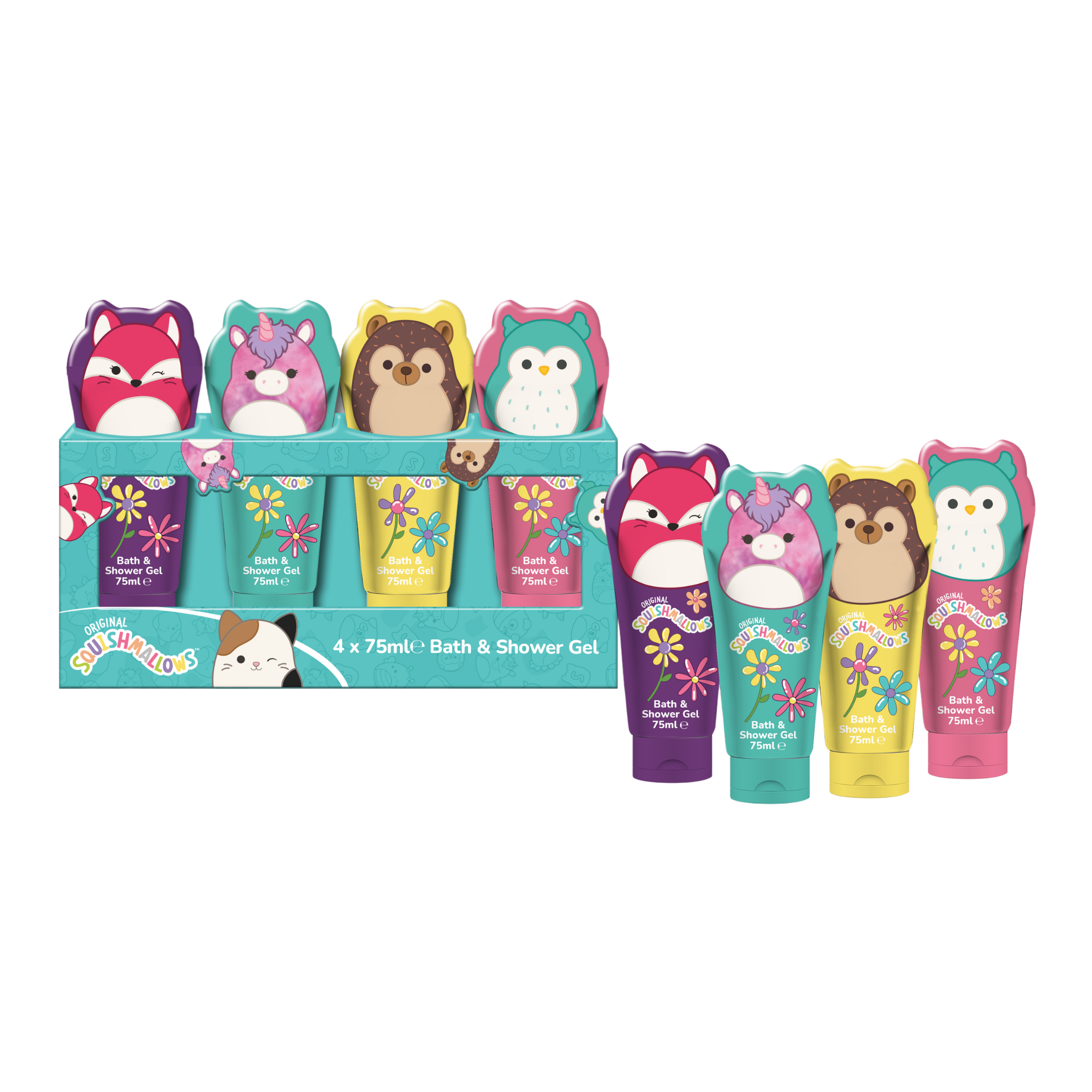 Squishmallows Fun Character Bath & Shower Gel Set 4 x 75ml