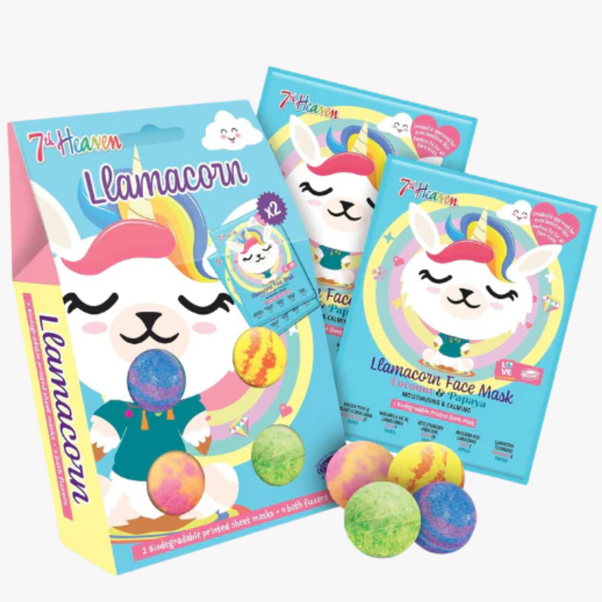 7th Heaven Llamacorn Bath Bomb & Face Mask Gift Set