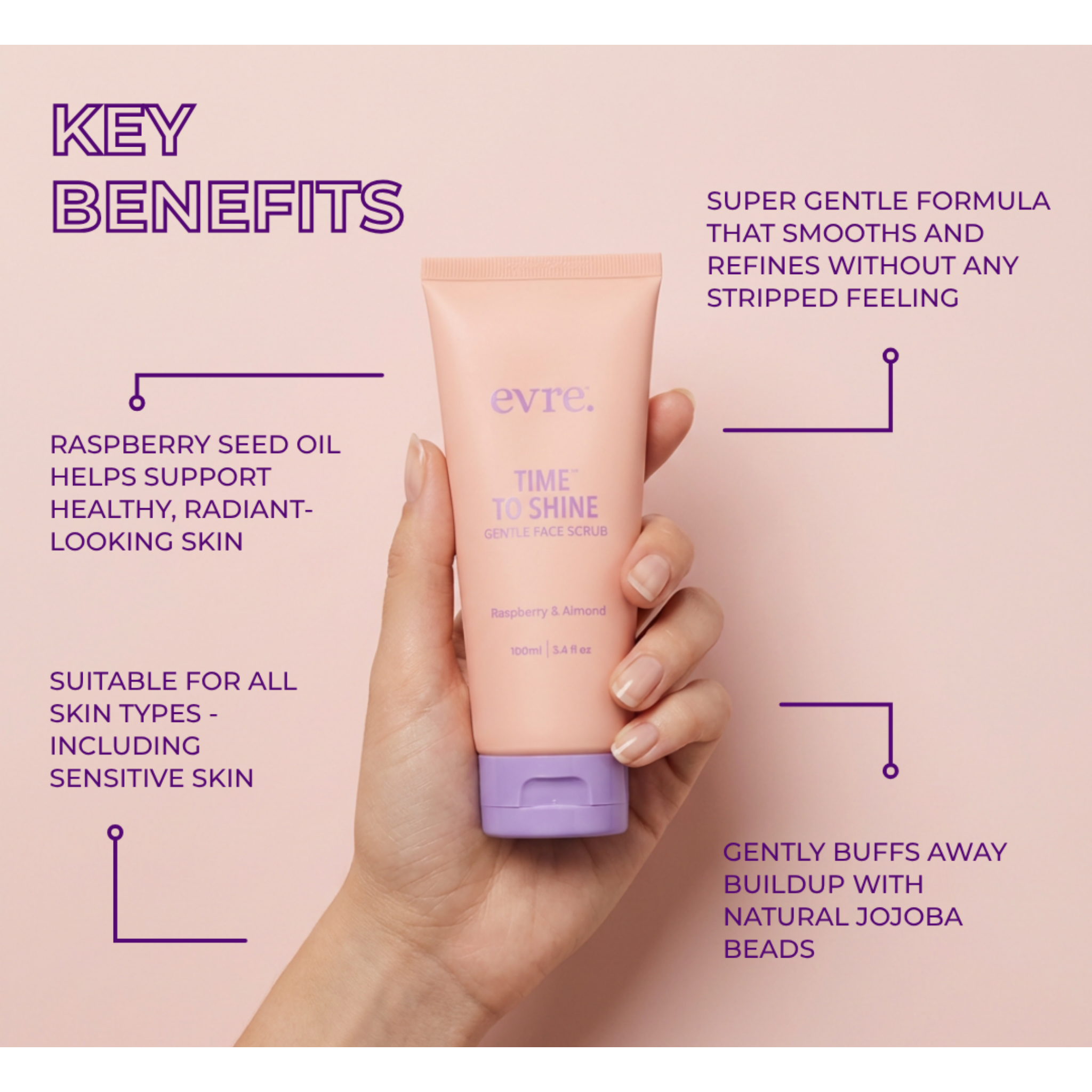 Evre Time To Shine Raspberry & Almond Gentle Face Scrub 100ml
