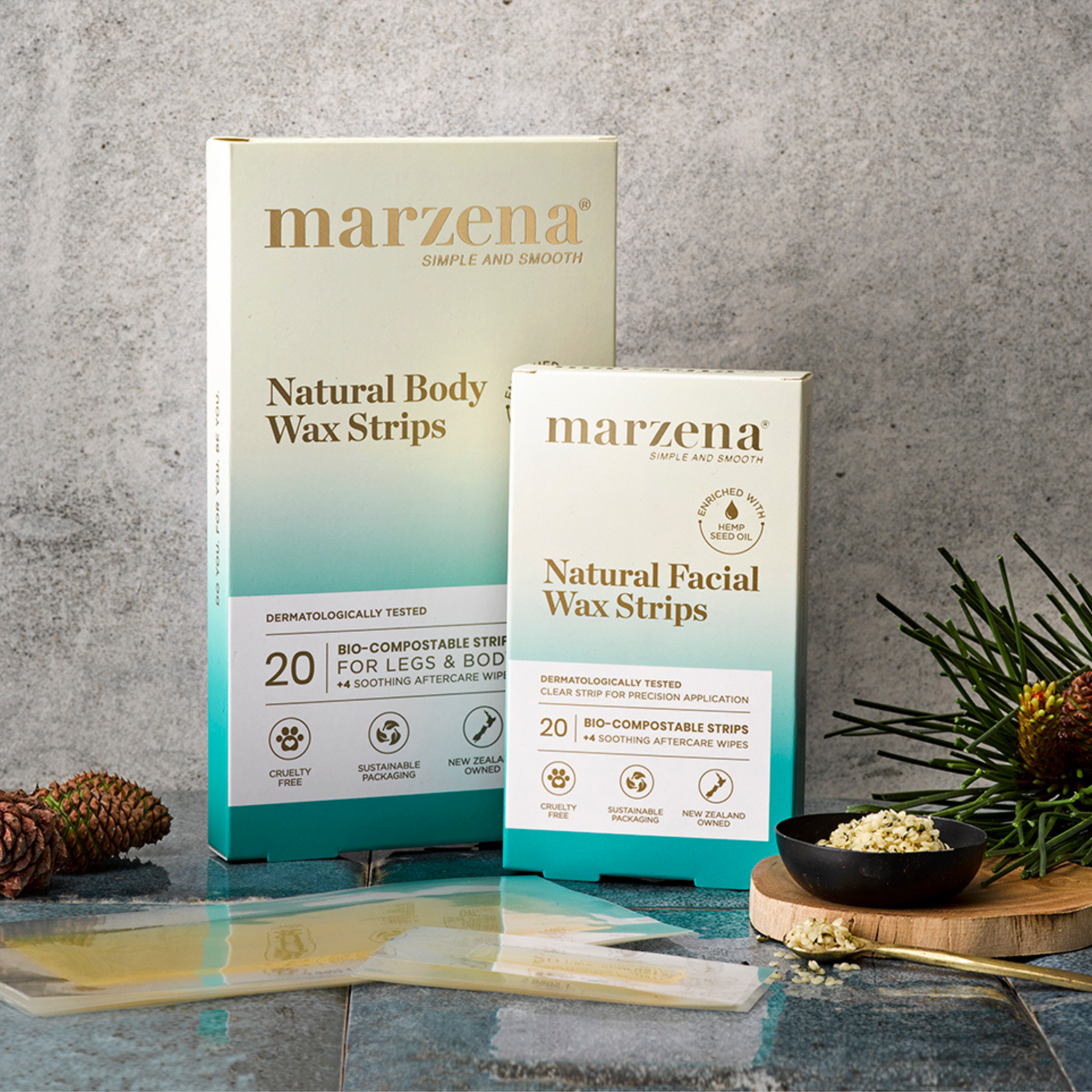 Marzena Natural Body Wax Strips with Hemp Oil