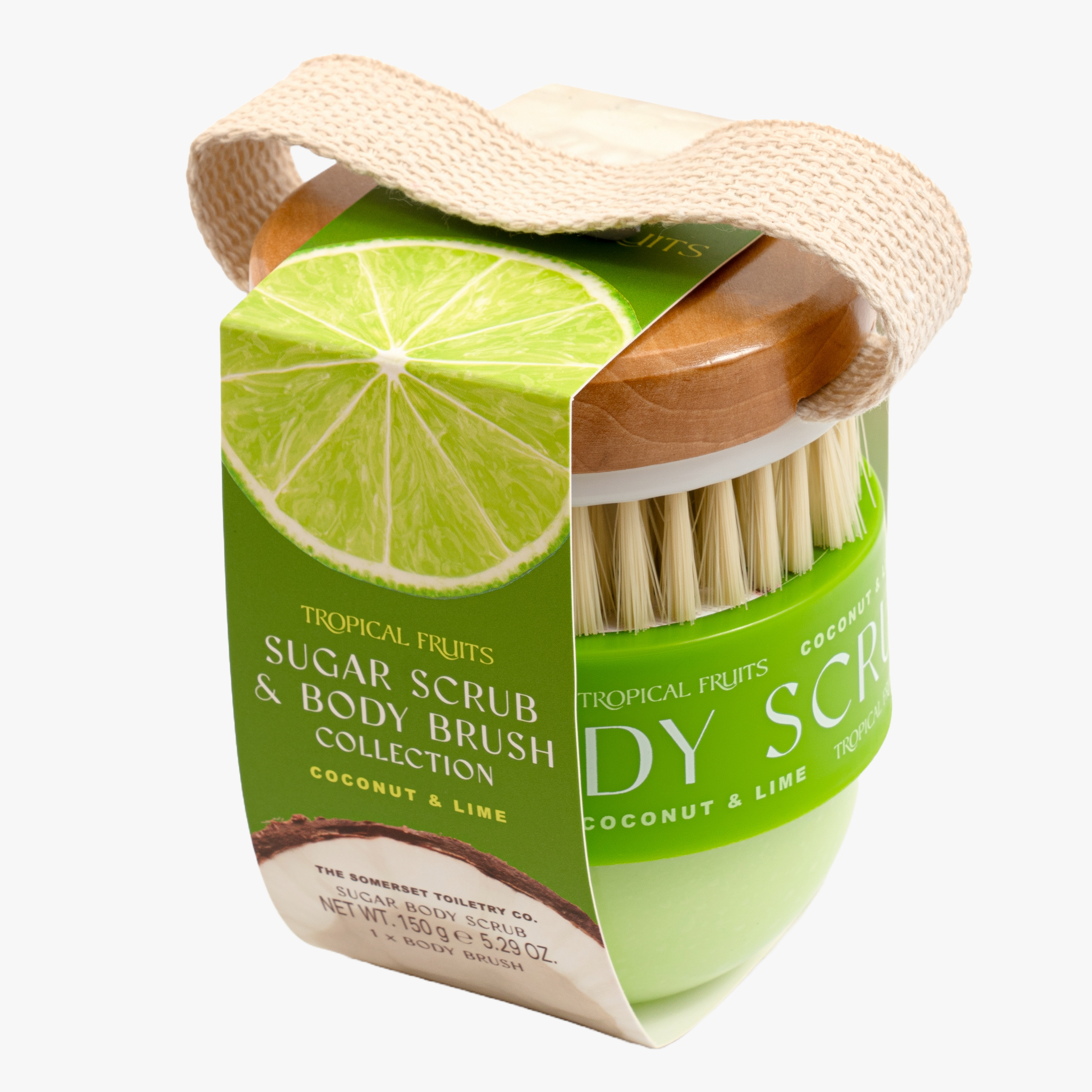 Tropical Fruit Coconut & Lime Body Scrub & Brush Set 150g