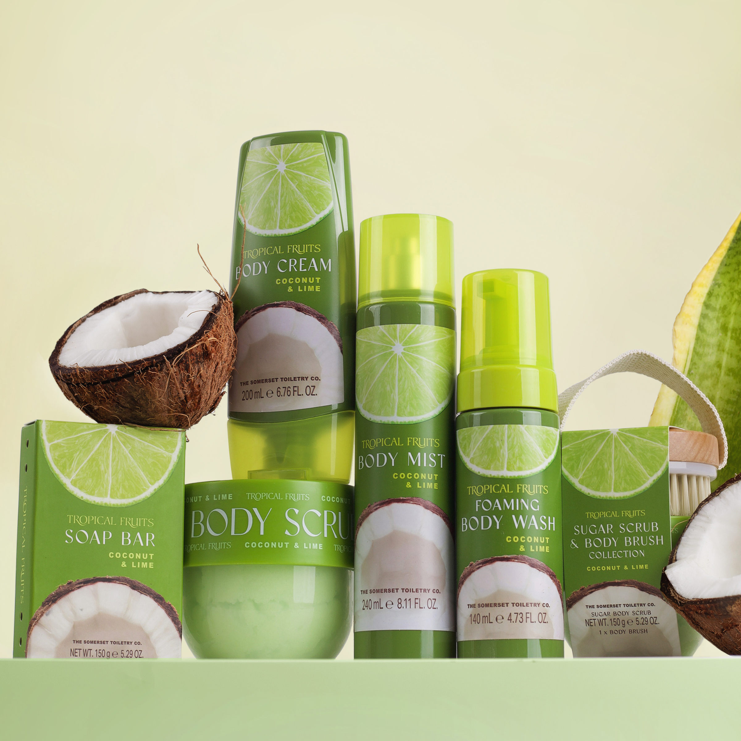 Tropical Fruit Coconut & Lime Body Scrub & Brush Set 150g