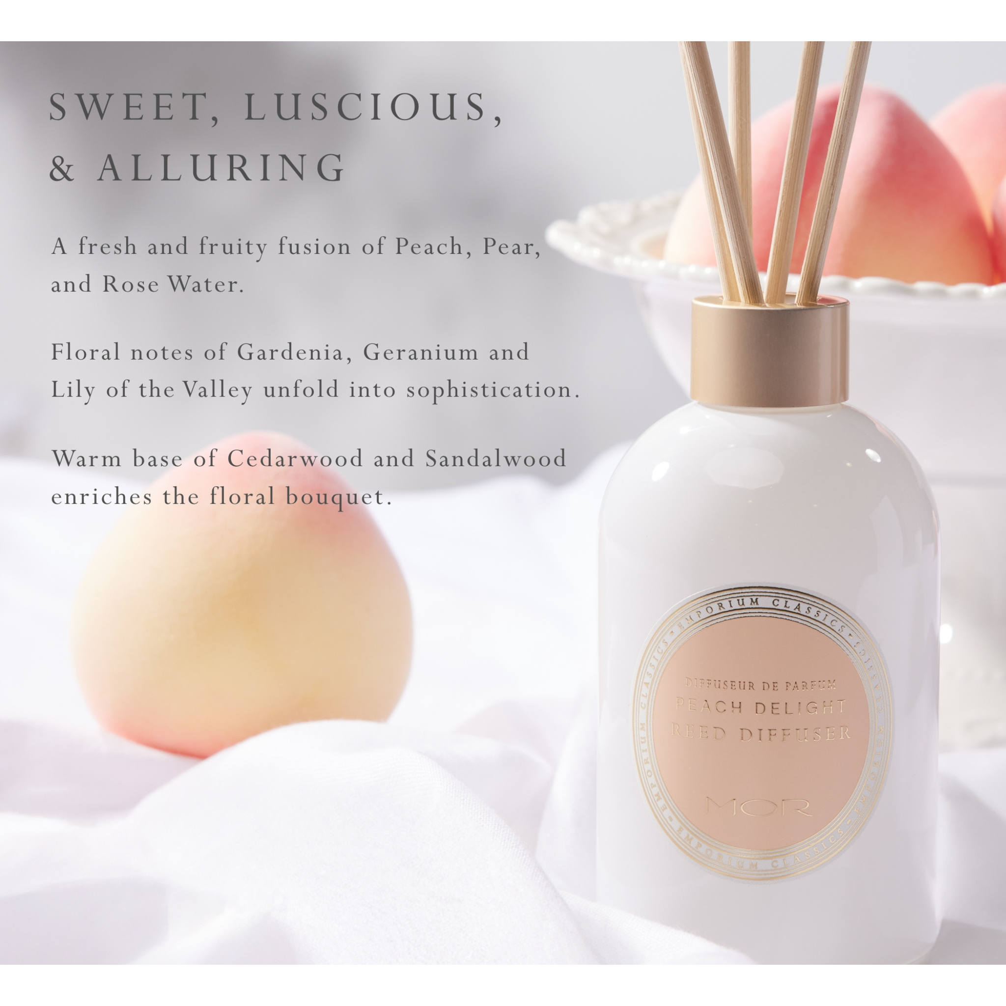 MOR Emporium Classics Blanc Peach Delight Reed Diffuser