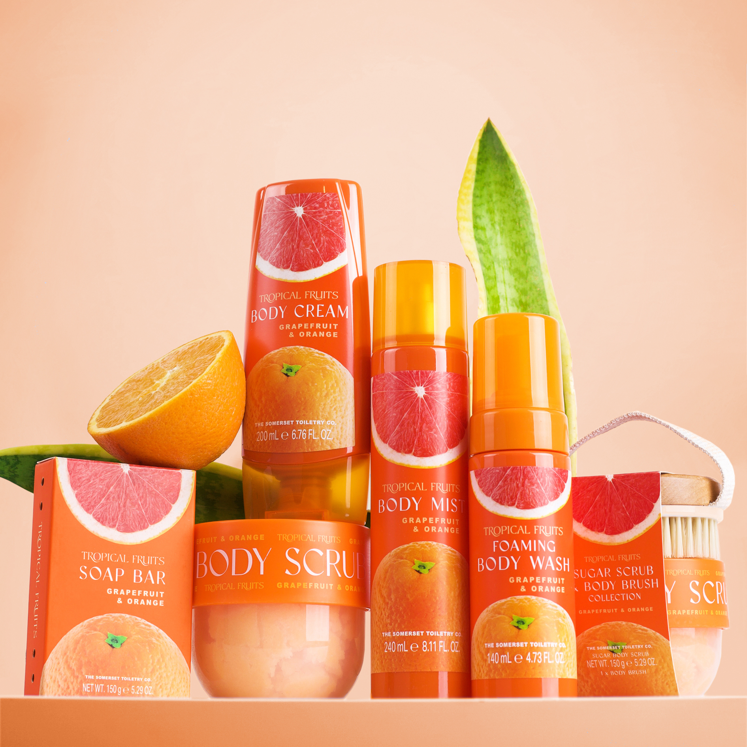 Tropical Fruit Orange & Grapefruit Body Scrub & Brush Set 150g