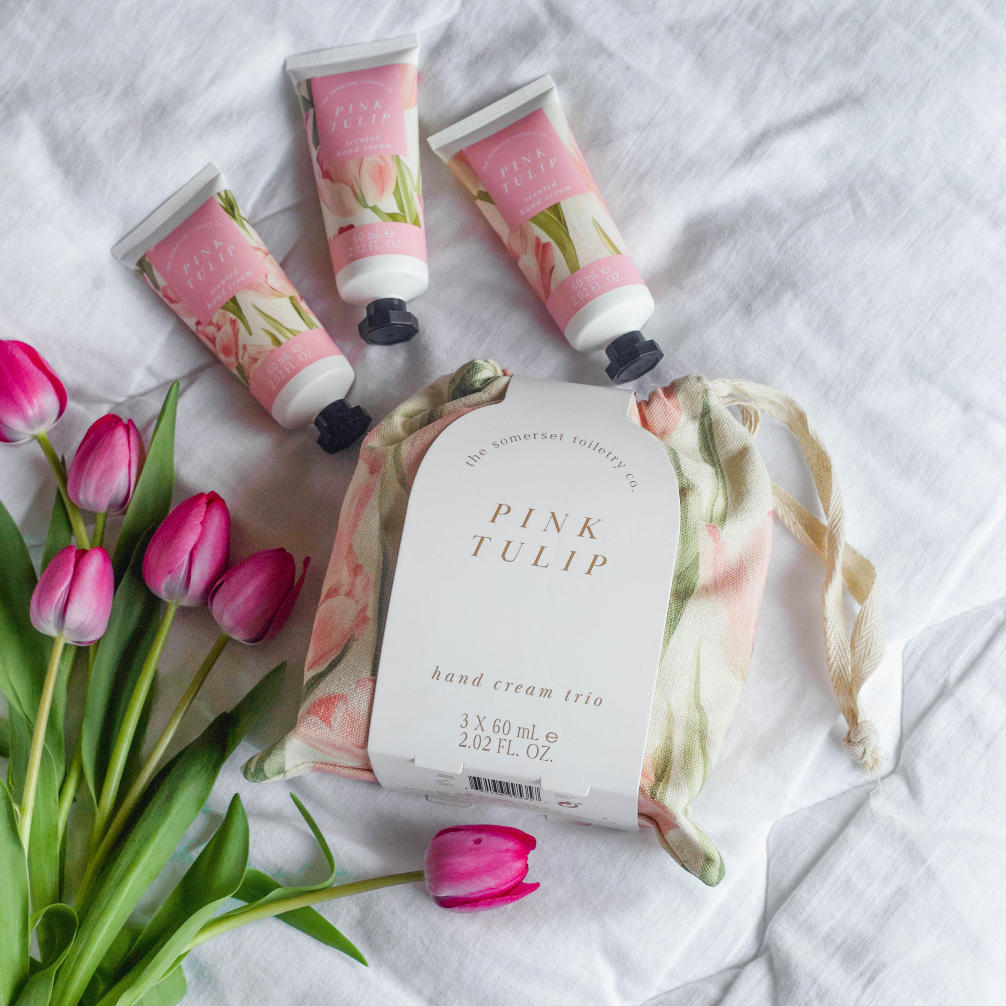 The Somerset Toiletry Co Hand Cream Trio Pink Tulip (in drawstring bag) 3 x 60ml