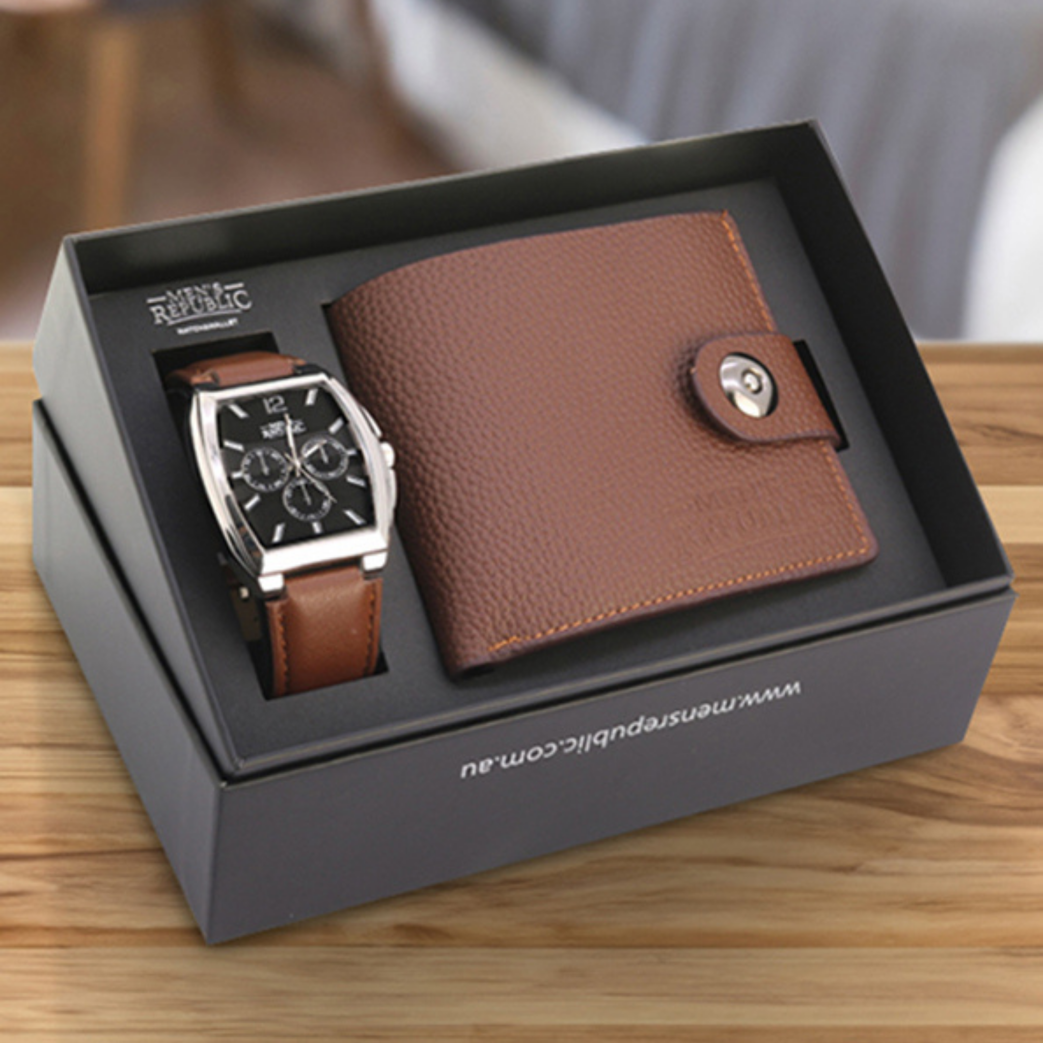 Men's Republic Watch set with Leather Wallet - Brown