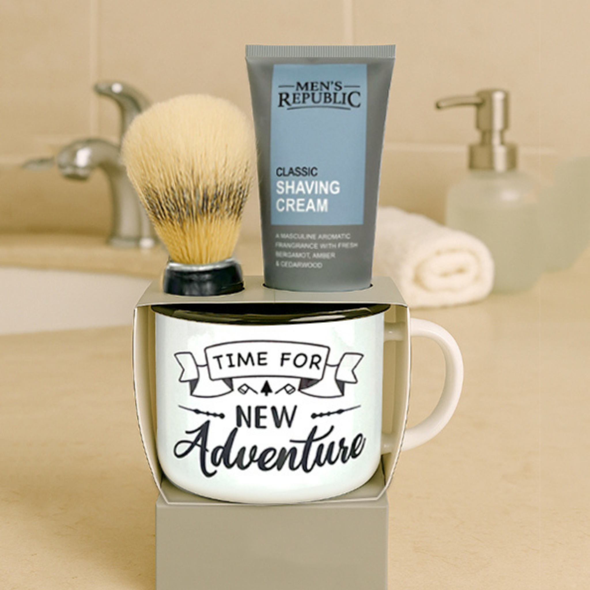 Men's Republic Mug with Shaving Cream and Beard Brush